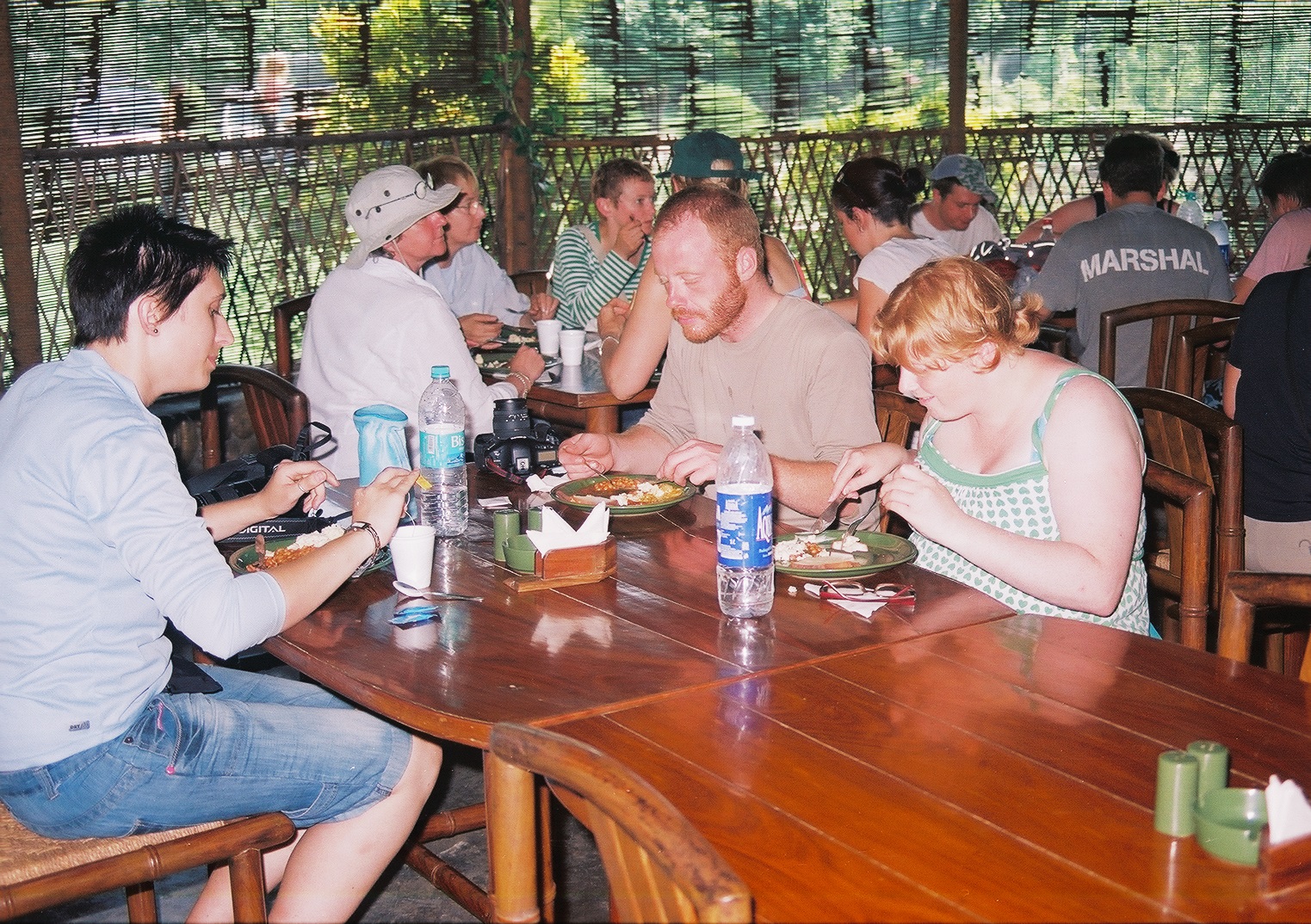 Guests dining at the bamboo open-air restaurant inside Jim Corbett National Park